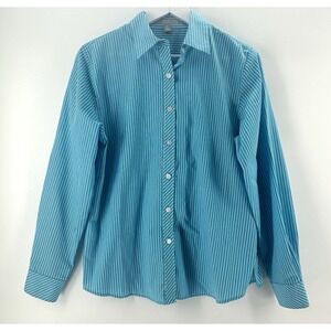 Foxcroft Women's Button Shirt Blouse Size 8 Striped Wrinkle Free Shaped Fit DD27